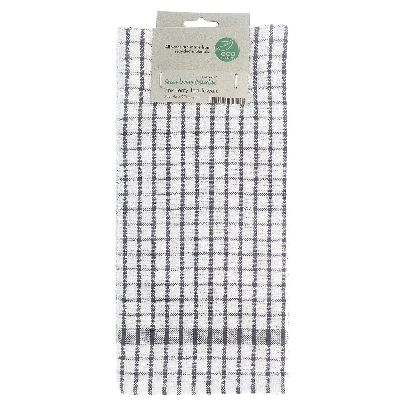 Pack Of 2 Eco Friendly Terry Tea Towels Checked Drying Cloths