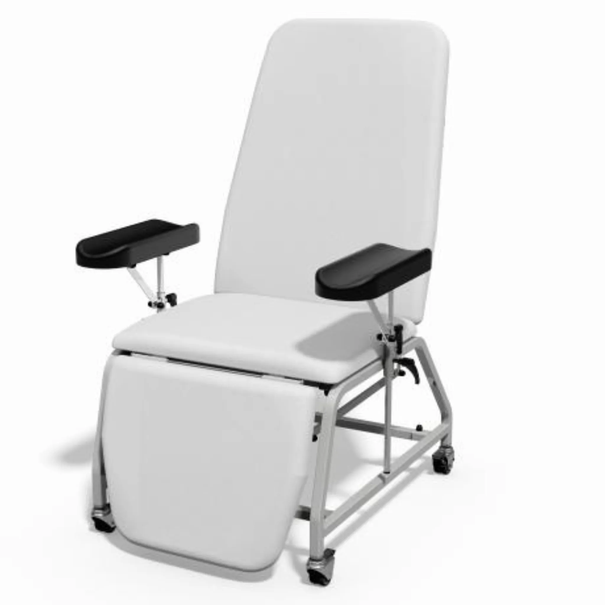 Plinth Reclining Phlebotomy Chair with Dual Blood Armrests and Wheeled Feet