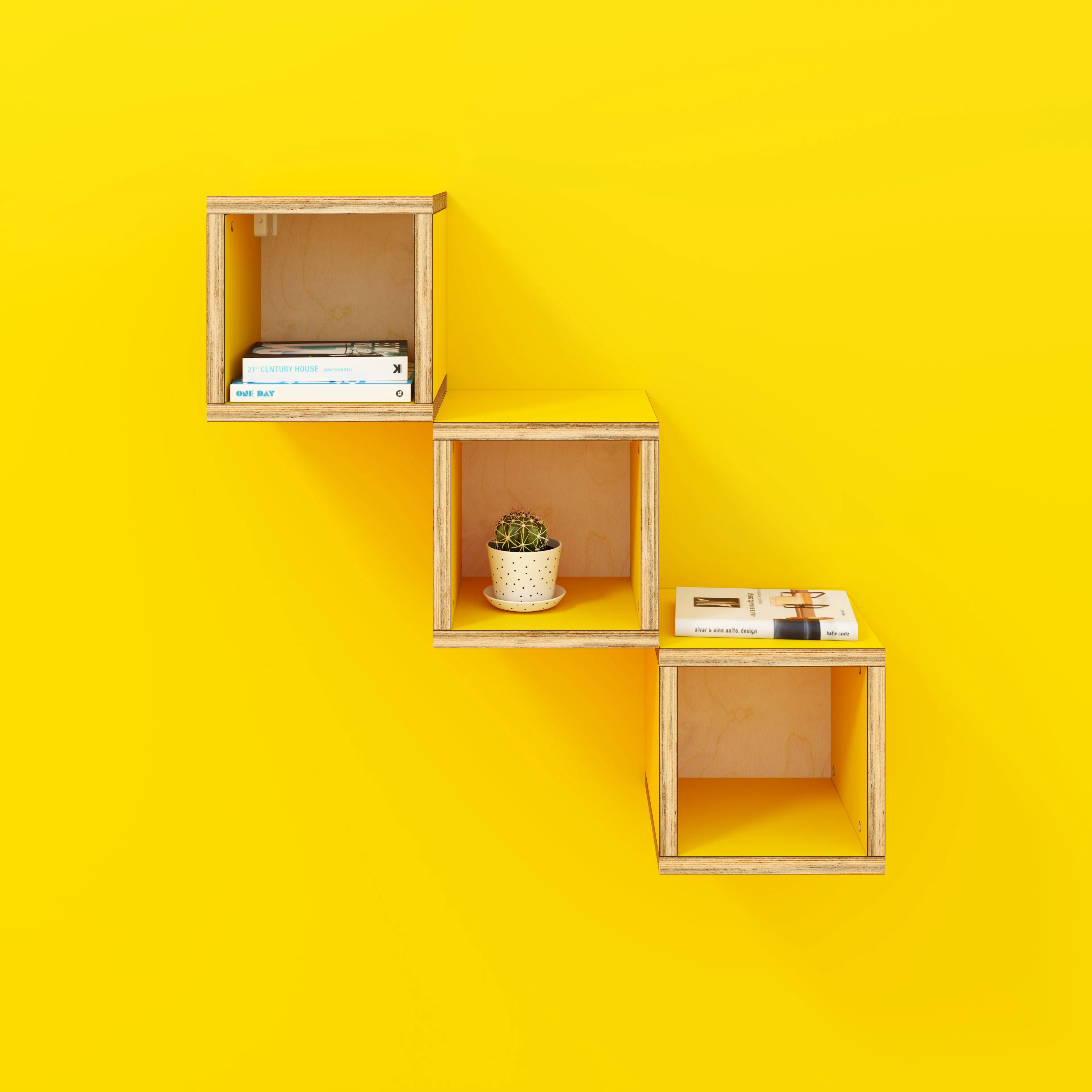 Plywood Wall Hung Box Storage - Formica Chrome Yellow - 300(w) x 300(d) x 300(h)