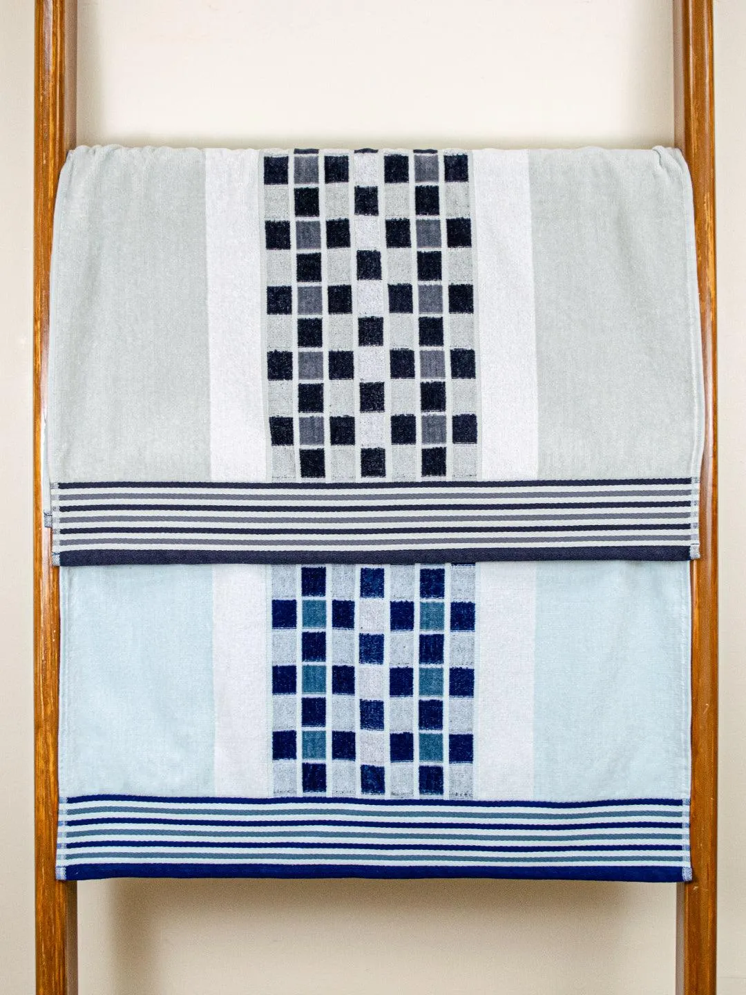 Rangoli Lira Check 100% Cotton Bath Towel set of 2, 450 GSM (147L X 72W)