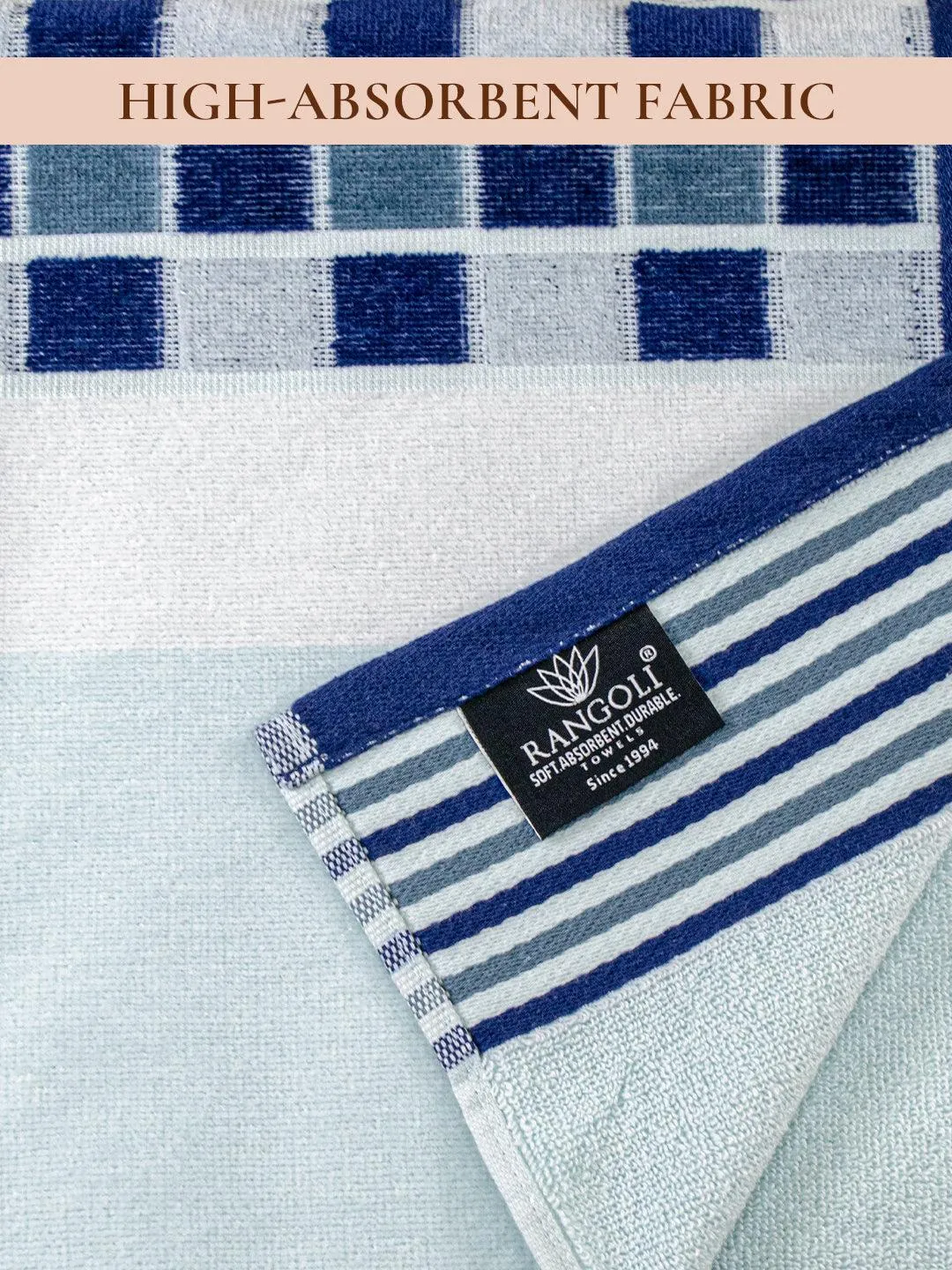 Rangoli Lira Check 100% Cotton Bath Towel set of 2, 450 GSM (147L X 72W)