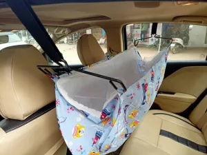 Schola Cotton Cradle for Car with Zipper and Net | Comfortable for Long Car Rides | Travelling Cradle I Travelling Juhla I Car Hanging Juhla/Cradle I Multicolor