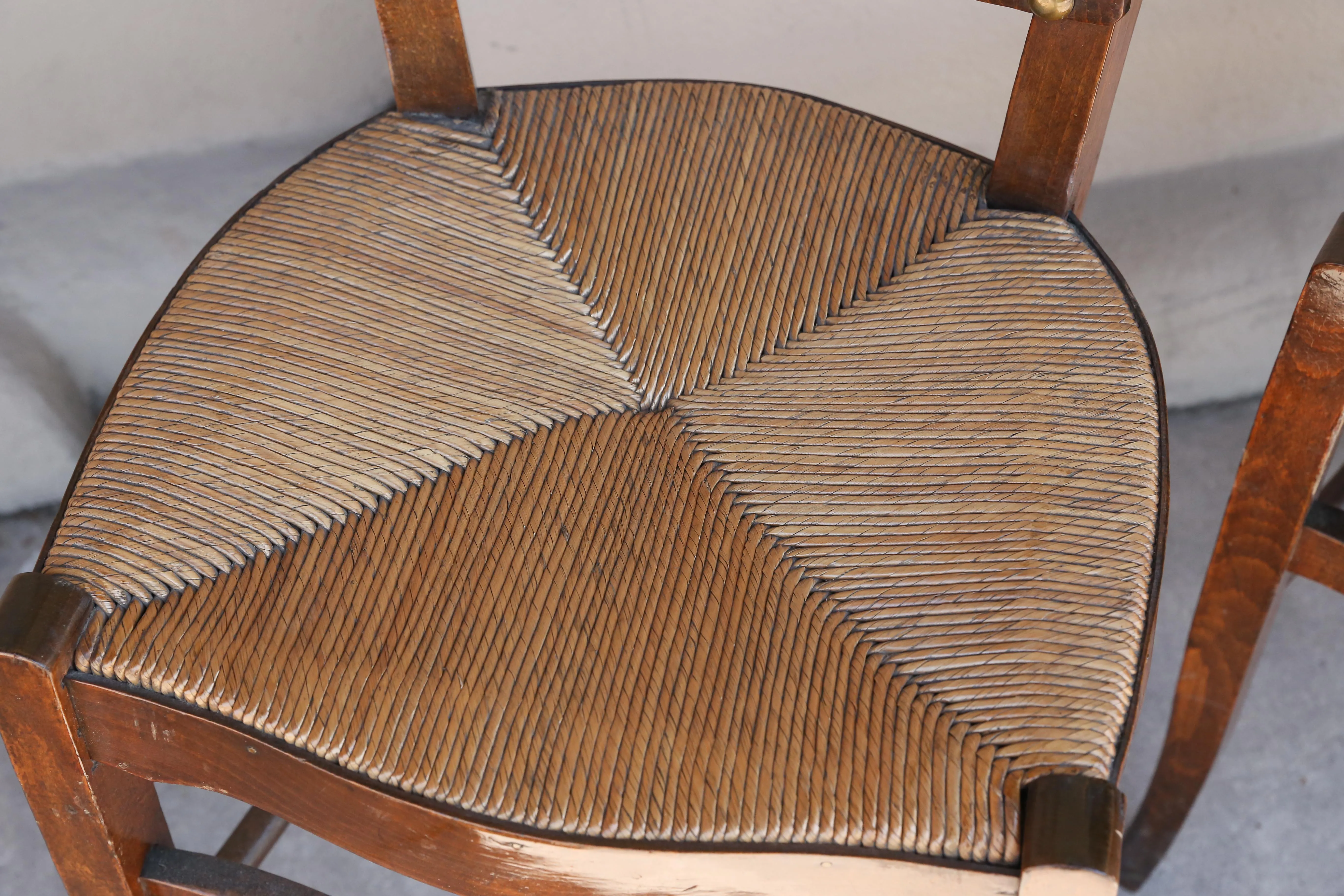Set of Six 19th c French Oak Ornate Dining Chairs with Rush Seats