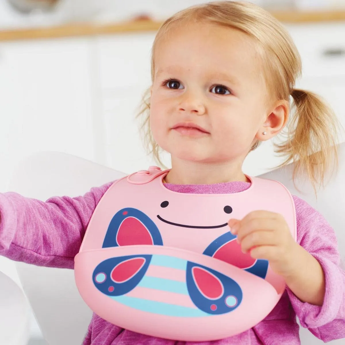Skip Hop Zoo Fold & Go Silicone Bib Butterfly - Feeding Accessory For Ages 1-3 Years
