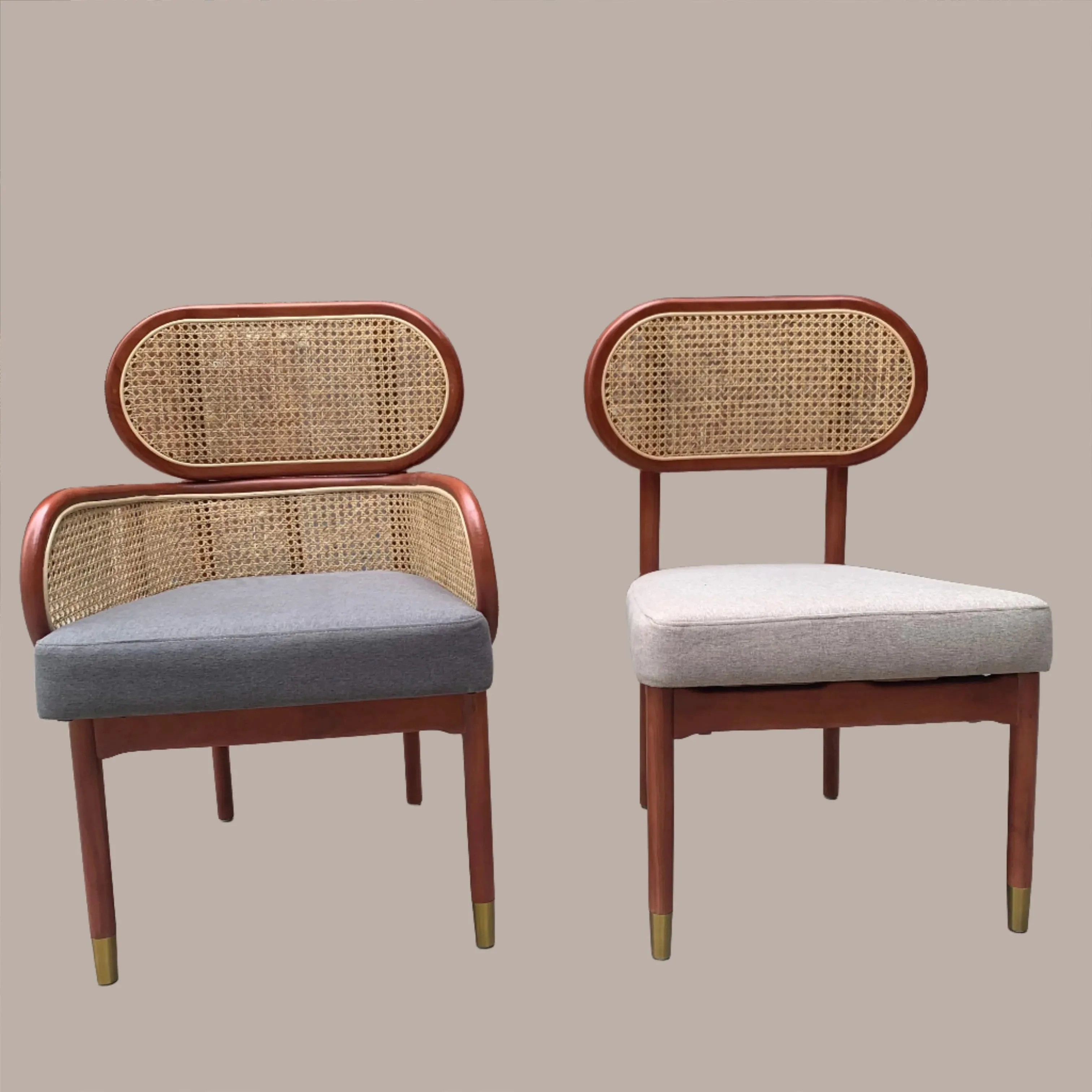 Solid Wood Soft Back Rattan Single Dining Chairs