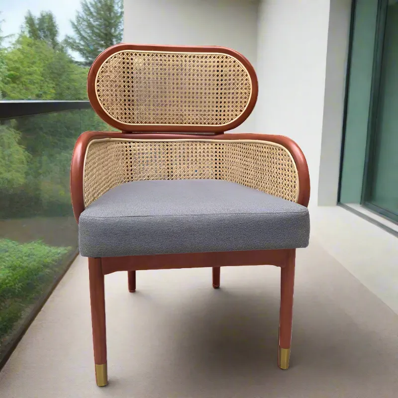 Solid Wood Soft Back Rattan Single Dining Chairs