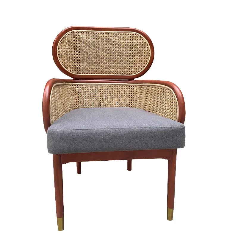Solid Wood Soft Back Rattan Single Dining Chairs