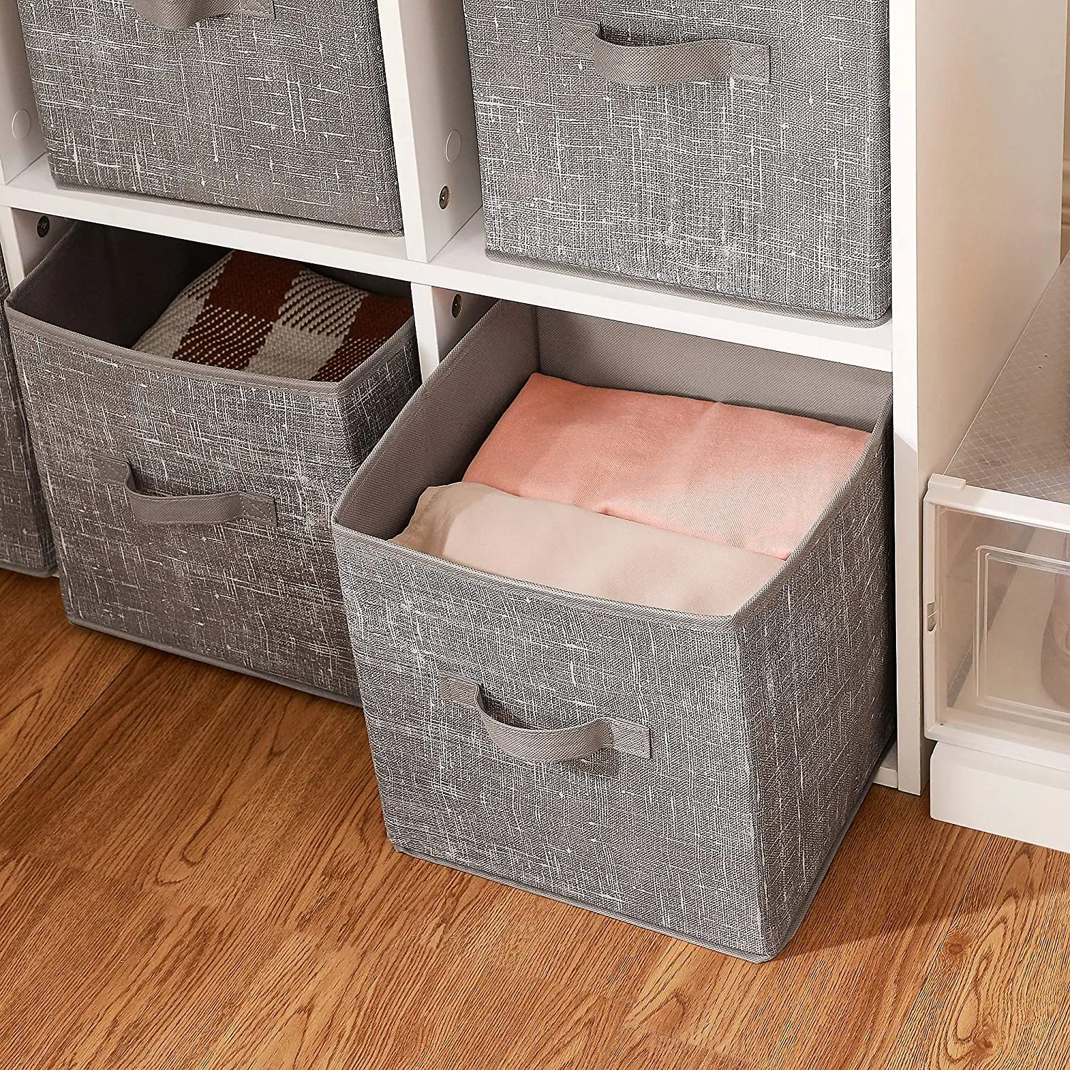 Storage Boxes, Set of 6, Non-Woven Fabric Foldable Storage Cubes, Toy Clothes Organizer Bins, Taupe