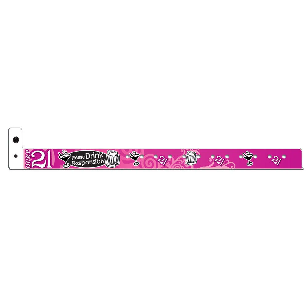 Superband® Expressions Plastic Wristbands 3/4" Over 21 Design 4029 (500/Box)