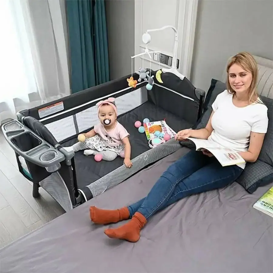 Teknum 4 in 1 Baby Bedside Co-Sleeper Bassinet/Crib and Playpen wt Rocker (Black)