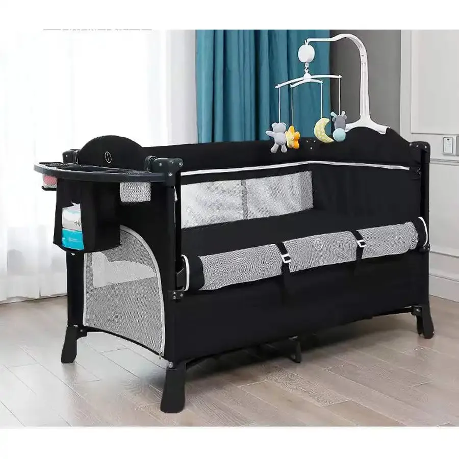 Teknum 4 in 1 Baby Bedside Co-Sleeper Bassinet/Crib and Playpen wt Rocker (Black)
