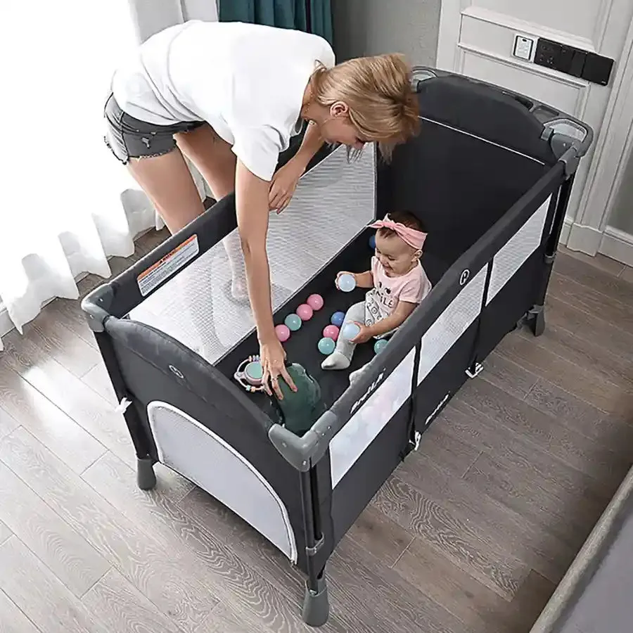 Teknum 4 in 1 Baby Bedside Co-Sleeper Bassinet/Crib and Playpen wt Rocker (Black)