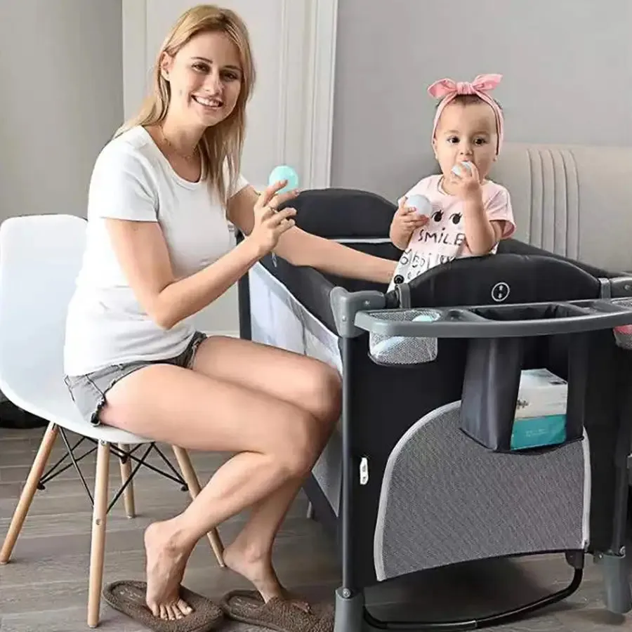 Teknum 4 in 1 Baby Bedside Co-Sleeper Bassinet/Crib and Playpen wt Rocker (Black)