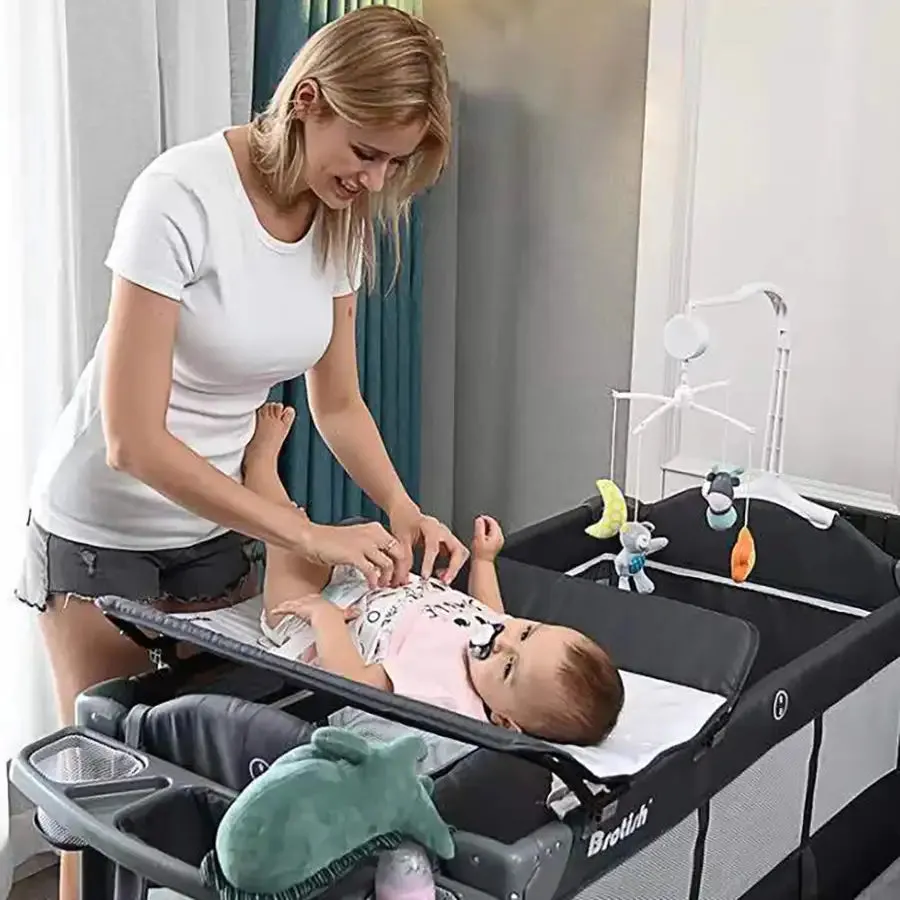 Teknum 4 in 1 Baby Bedside Co-Sleeper Bassinet/Crib and Playpen wt Rocker (Black)