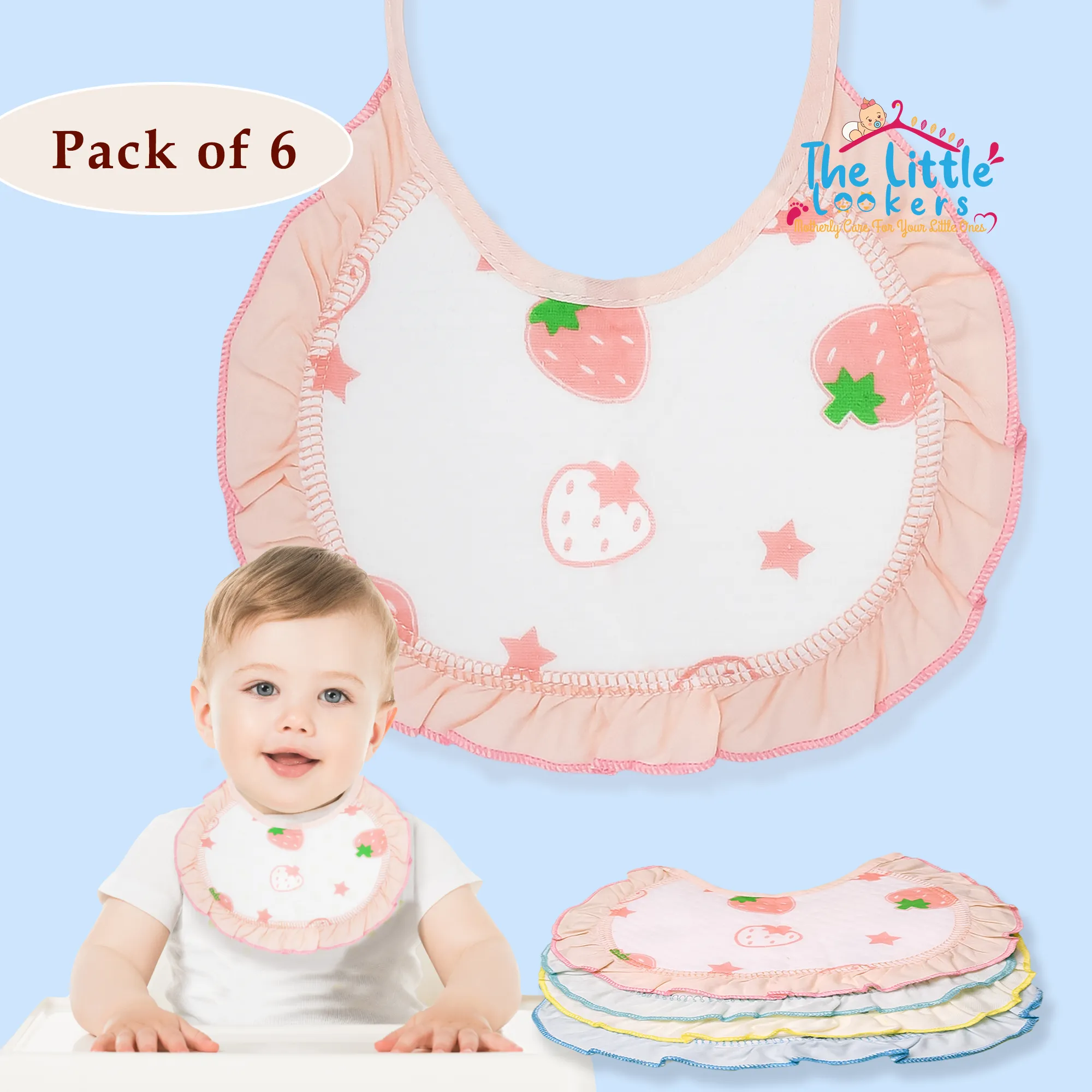 THE LITTLE LOOKERS� Cotton Baby Bibs with tying robes for Bottle Feeding & Breast Feeding | Soft Cotton Fabric with PVC on Back|Double Layered Skins for Quick Absorption & Fast Drying