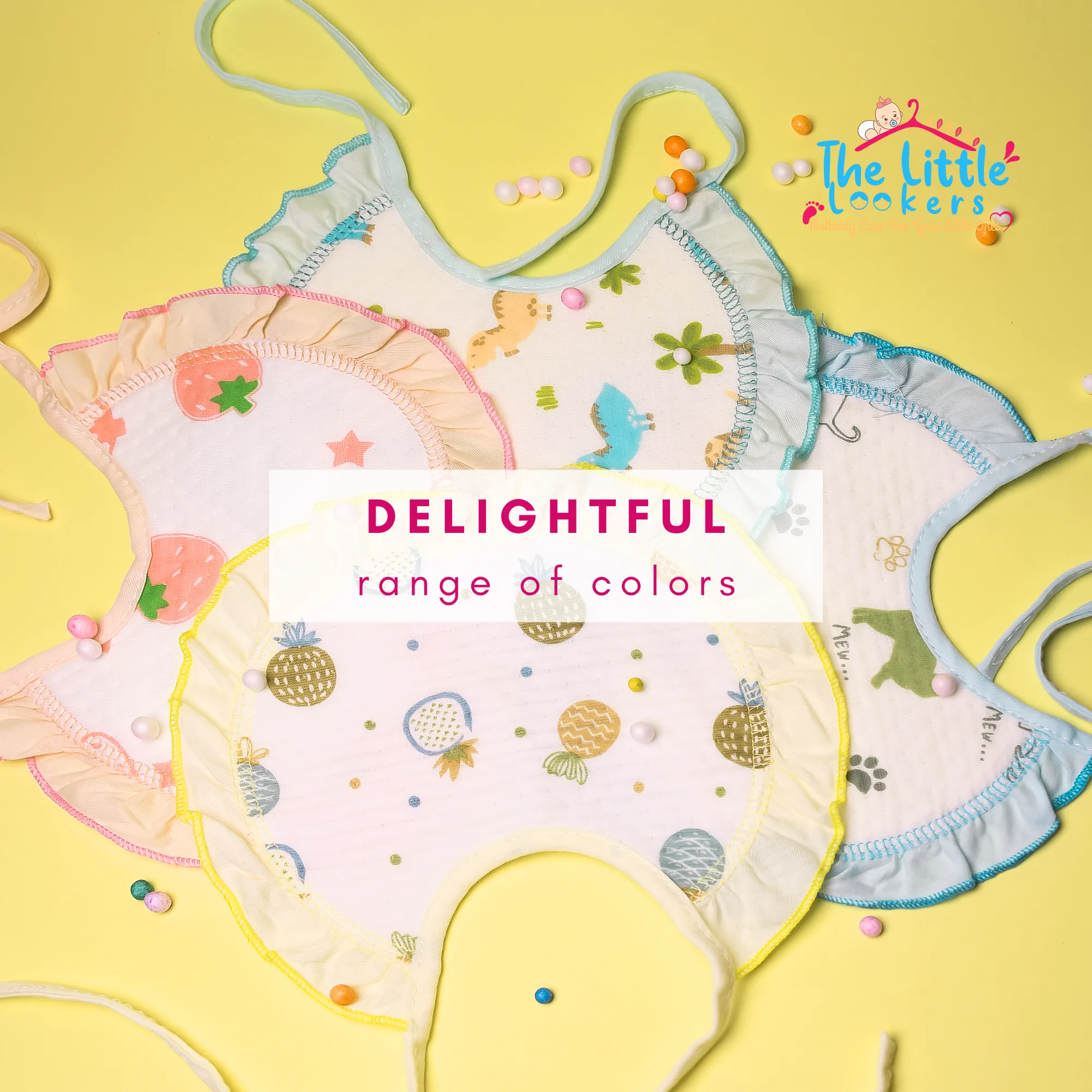 THE LITTLE LOOKERS� Cotton Baby Bibs with tying robes for Bottle Feeding & Breast Feeding | Soft Cotton Fabric with PVC on Back|Double Layered Skins for Quick Absorption & Fast Drying