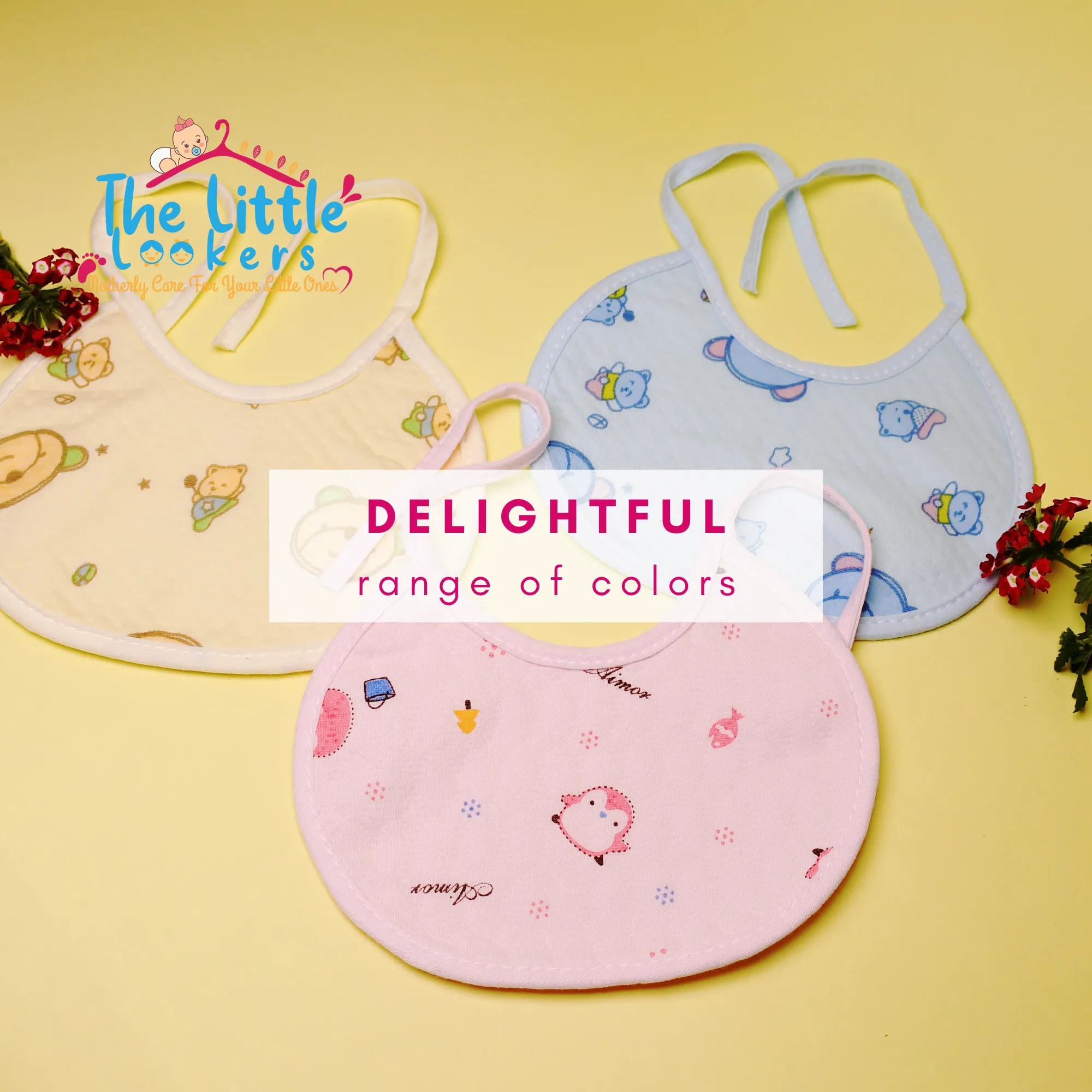 THE LITTLE LOOKERS Cotton Baby Bibs/Apron with Tie Knot Closure| With PVC on Back for Quick Absorption & Fast Drying Bibs for Babies/Newborn (0-12 Months) (Pack of 8)