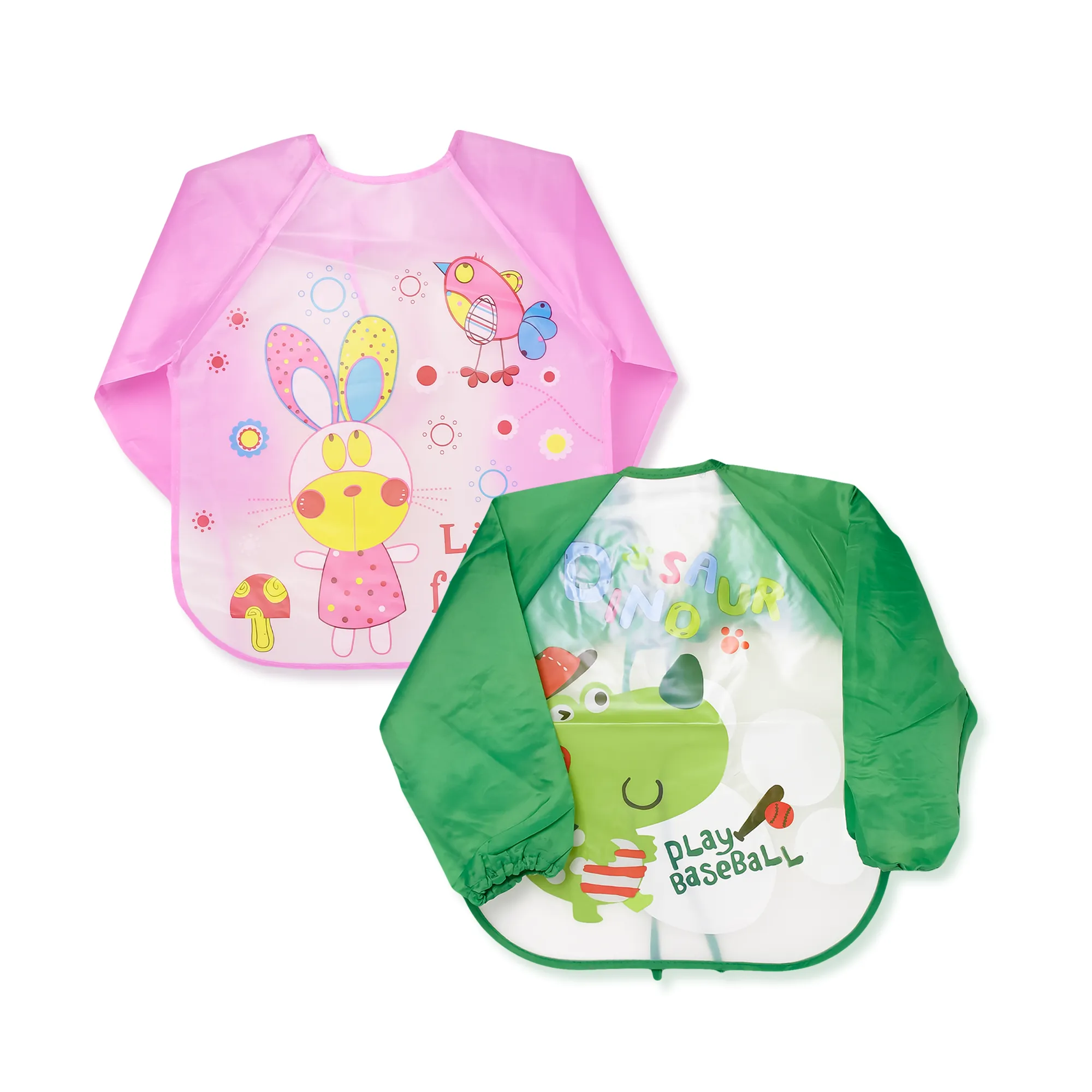 THE LITTLE LOOKERS Sleeved Washable Waterproof Bib/Apron with Pocket & Tying Robe| Cute Prints| Quick Dry PVC Bibs for Newborns/Infants/Toddlers