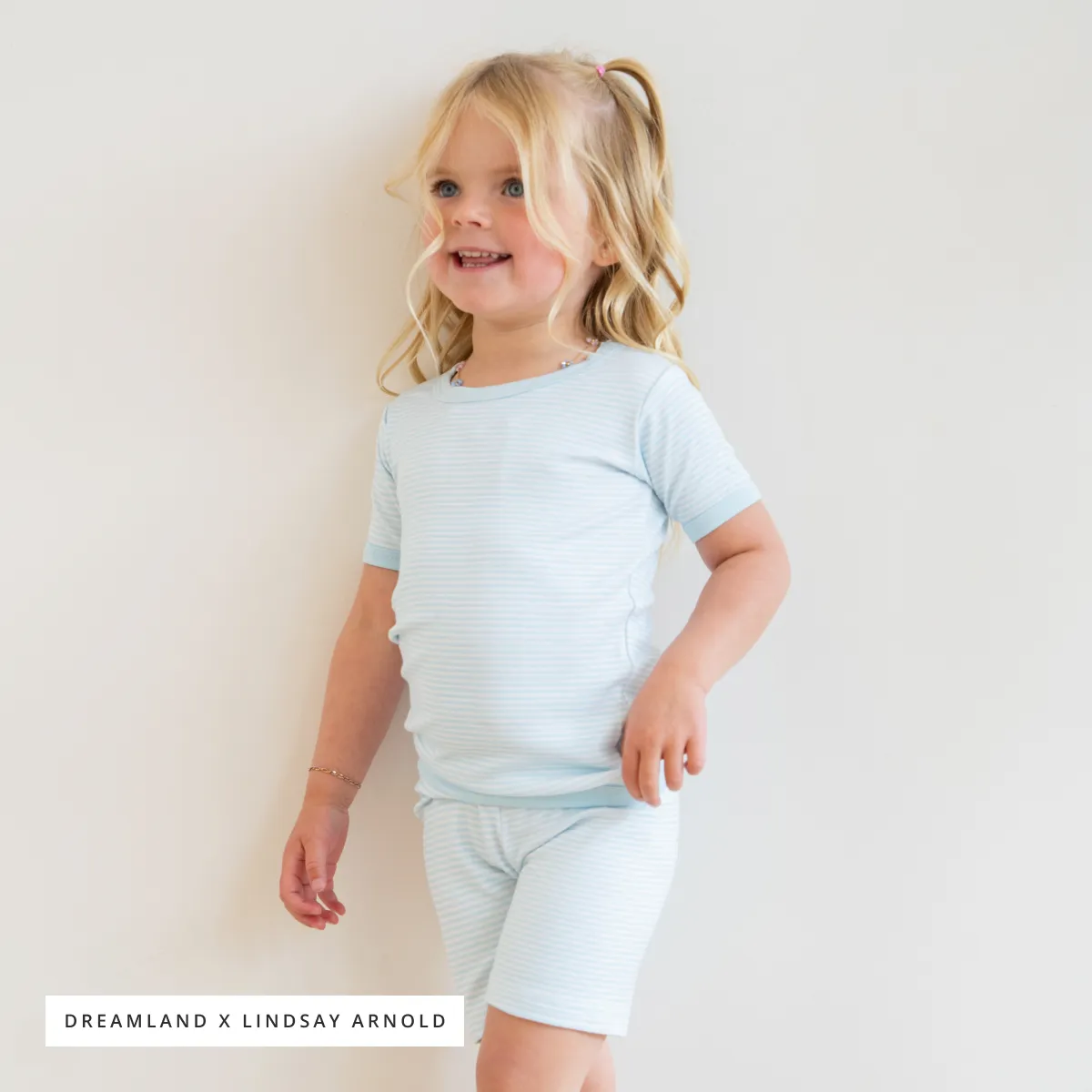 Toddler Short-Sleeve Bamboo Pajamas - Delicate Blue Stripe