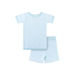 Toddler Short-Sleeve Bamboo Pajamas - Delicate Blue Stripe