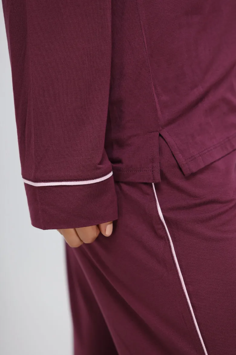 Wine Modal Piping Pajamas