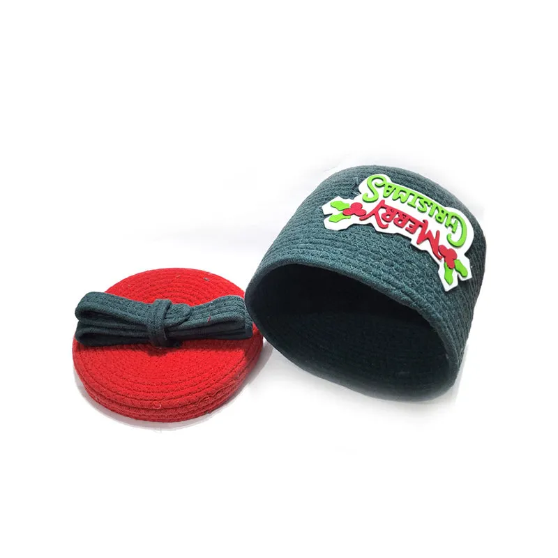 Winter Wishes Cotton Christmas Storage Basket - Green & Red
