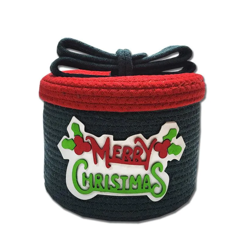 Winter Wishes Cotton Christmas Storage Basket - Green & Red