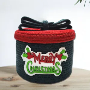 Winter Wishes Cotton Christmas Storage Basket - Green & Red