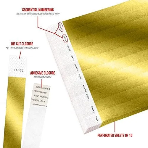 WristCo Deep Metallic Gold 3/4" Tyvek Wristbands - 100 Pack Paper Wristbands for Events